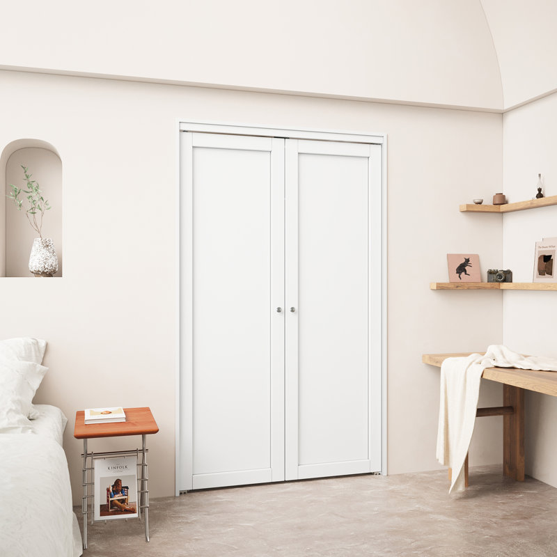 Portes pivotantes françaises pré-finies en bois manufacturé 1-Lite avec trousse de quincaillerie, 48 po x 80 po