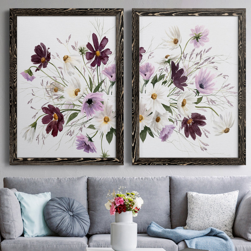 Améthyste Bouquet I - Ensemble de 2 peintures sur toile encadrées, Noir, H 31,5 po x l 43,5 po x P 0,75 po