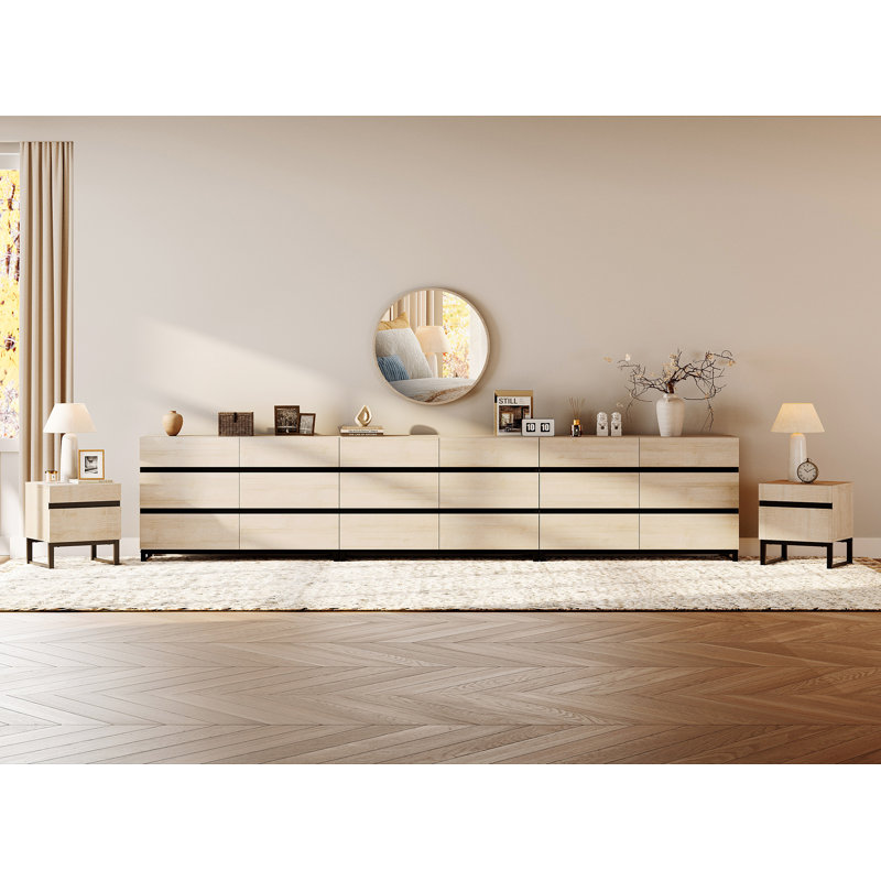 Ensemble de 5 pièces pour chambre à coucher moderne, commode de 142 pouces avec 18 tiroirs et 2 tables de chevet avec 2 tiroirs, ensemble de chambre à coucher de 5