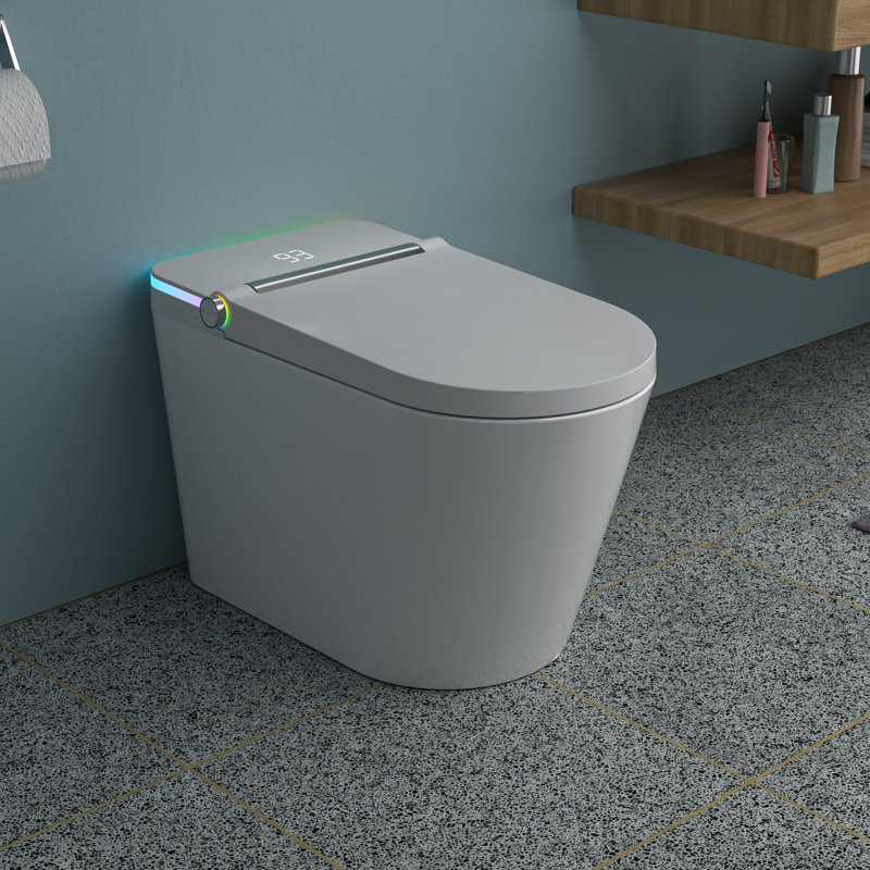 Toilette intelligente avec bidet intégré, ouverture et fermeture automatiques, siège chauffant allongé, capteur de pied encastré, affichage DEL, lavage à l'eau chaude, sécheuse, veilleuse