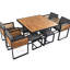 Ensemble de salle à manger de jardin en bois d'acacia de 9 pièces GO, ensemble de patio extérieur peu encombrant, 4 chaises rembourrées et 4 repose-pieds et 1 table carrée, pour la cour, le jardin, la terrasse et le bord de la piscine, gris-2092336790-2092336789