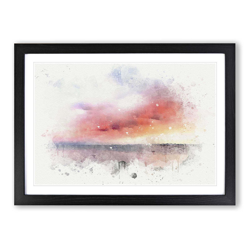 Pink Sunset over the Ocean - Picture Frame Graphic Art Print, 35cm H x 50cm W x 2cm D, Black