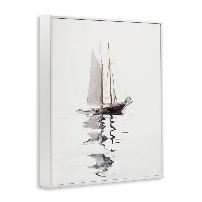 Tracile voilier flottant flottant seul, reflet de la giclée, art texturé par lettres et lignes, L 24 po x H 30 po