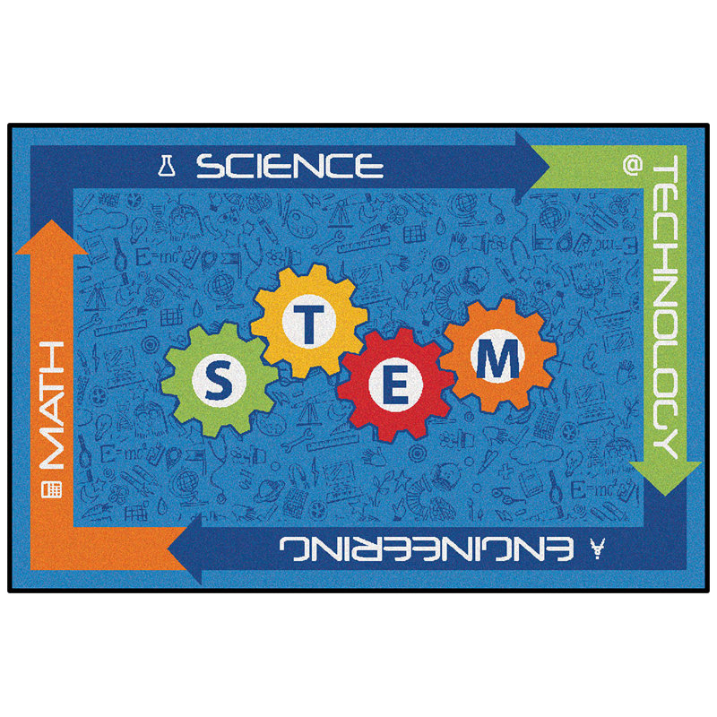 STEM Classroom Tufted Blue/Green/Orange Area Rug