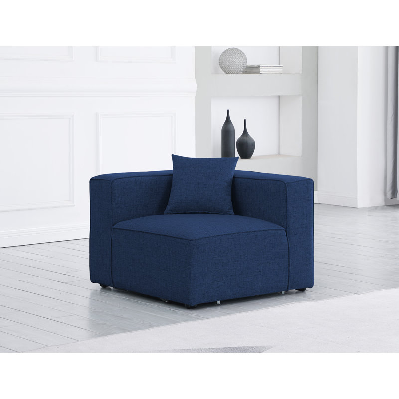 Cube Upholstered Accent Chair, Navy Linen Textured Fabric