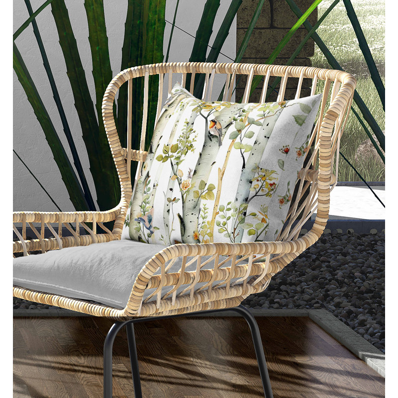 Coussin intérieur / extérieur Whispering Woods, Blanc/vert, Carré 16 po