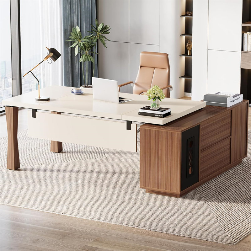 Bureau de direction en L 78,7 pouces avec armoire de rangement (sans la chaise)
