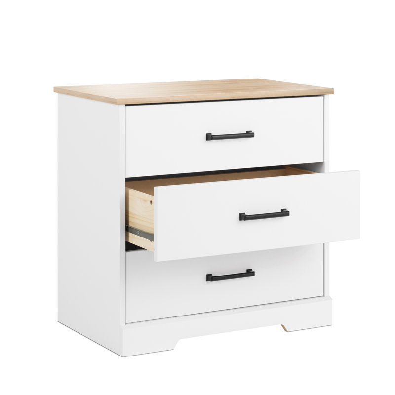 Table de chevet à 3 tiroirs, table de bout à 3 tiroirs Yazeed, rangement pour chambre à coucher, bureau, salon, P 16,25 po x l 27,5 po x H 26,75 po, blanc et chêne naturel Yazeed