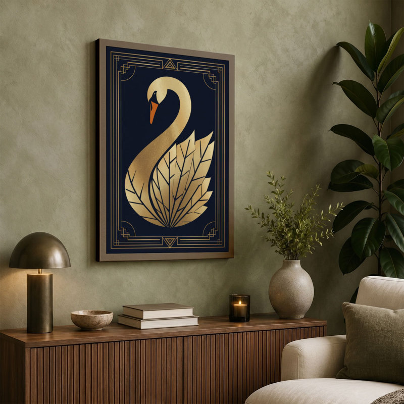 Gilded Swan Art Deco - Wrapped Canvas, 18x12 - 45.7 x 30.5 cm, Cream Border