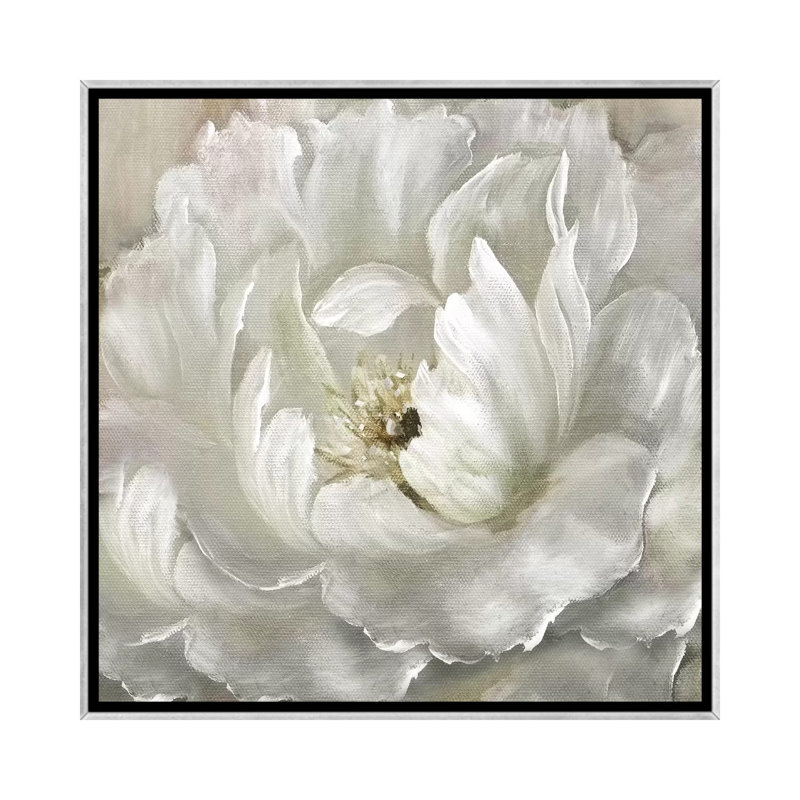 "Perfect Peony" par Nan, reproduction d’art, H 18 po x l 18 po x 1,5 po, Toile avec cadre argenté, Pas de tapis