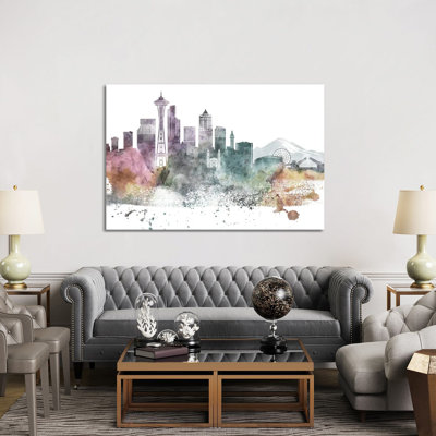 Seattle Pastel Skylines - Wrapped Canvas Painting