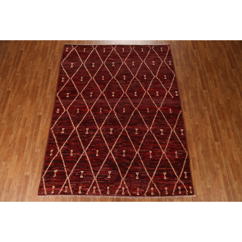 Tapis marocain en laine Trellis noué à la main 7 x 10