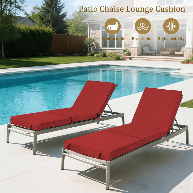 Outdoor Chaise Lounge Cushion, Patio Lounge Chair Cushions Set Of 2, Removable Cover, Sun Lounger Replacement Pads For Outdoor Furniture