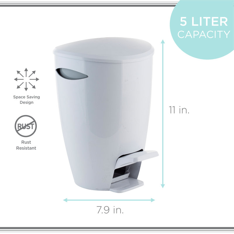 White Plastic 5L Step Pedal Trash Bin