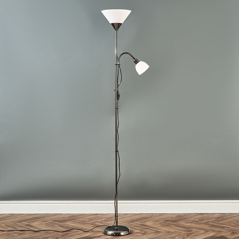Hatton 176cm Torchiere Floor Lamp, Black Chrome, Yes