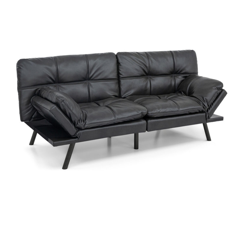Canapé-lit futon convertible 3-en-1, deux accoudoirs, causeuse compacte robuste, Noir mat