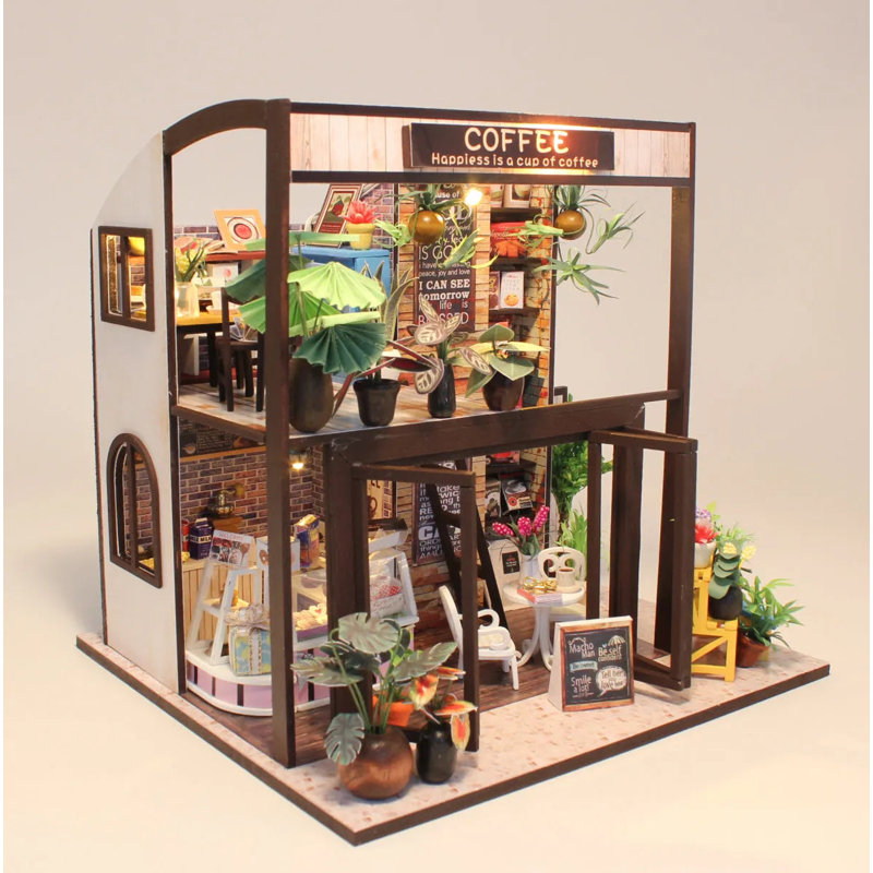 Wizardi Miniature Roombox Kit - Coffee House Dollhouse Kit
