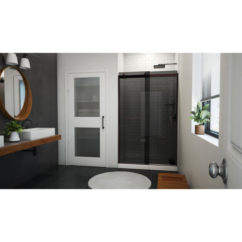 Sapphire-V 44cm W x 76cm H Frameless Tub Door with, Oil Rubbed Bronze