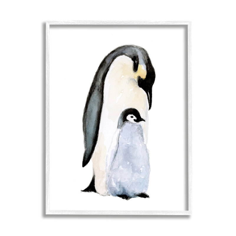 Chambre de bébé arctique pingouin et poussin par Fox Hollow Studios - Peinture, Giclée encadrée blanc bord de mer