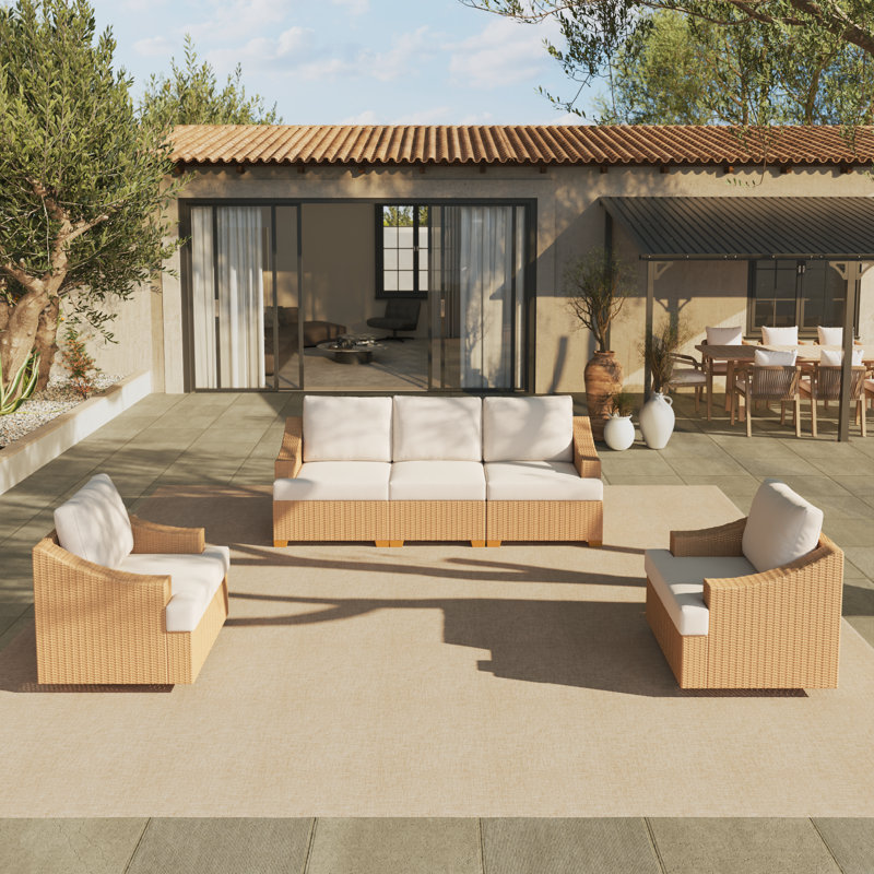 Ensemble de conversation d'extérieur pour 5 personnes avec chaises pivotantes, 3 Pcs: 2 Chairs, Sofa