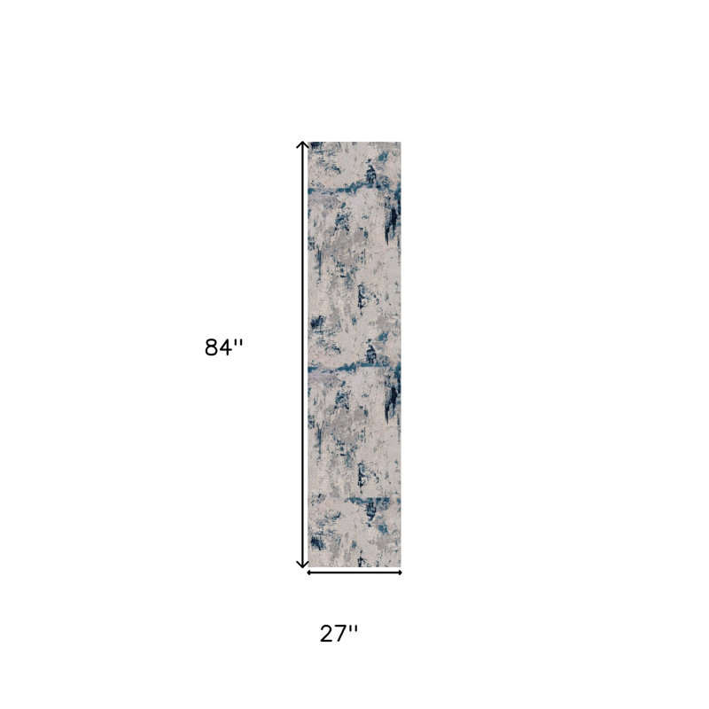 Tapis de couloir abstrait bleu, beige et gris 7 pi