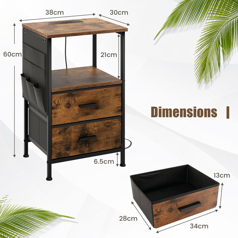 38cm W Metal Bedside Table