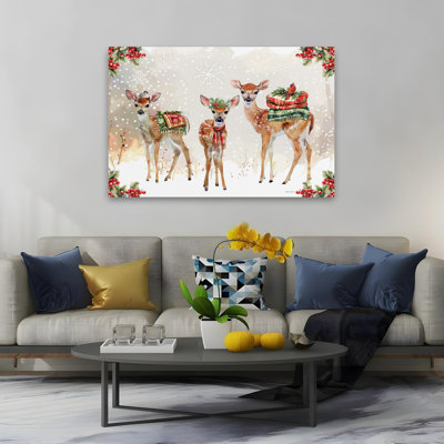 Deer Christmas Trio - Contemporary Fawns Christmas Scarves Snowflakes Art