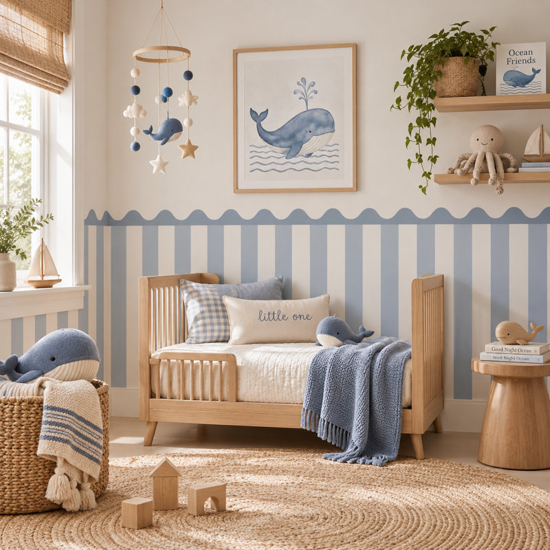 Adhésif décoratif demi-bande à rayures bleues 168 pouces de large, hauteur de 40 pouces, L 168 po x H 40 po, Blue