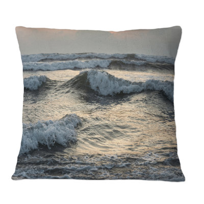 Braking Waves During Sunrise - Nautical & Coastal Printed Throw Pillow