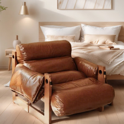 Fauteuil inclinable surdimensionné, fauteuils en cuir rétro, canapé moderne avec accoudoirs amovibles, siège large et profond, fauteuil pour salon / chambre à coucher / bureau / bureau