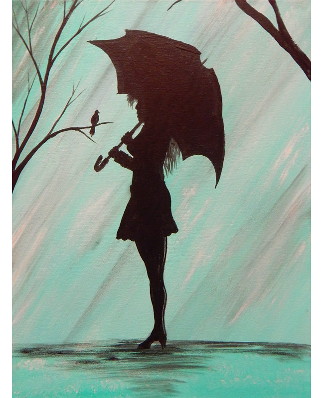 Reproduction sur toile, "La belle fille au parapluie", H 24 po x l 18 po