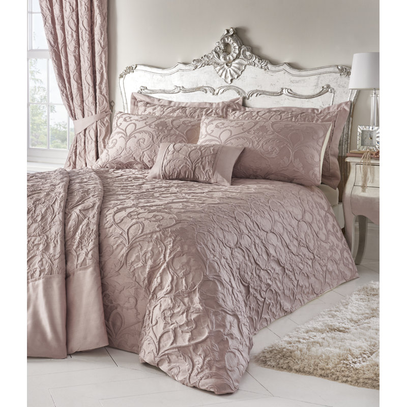 Blush Pink Luxury Jacquard Duvet Cover Set, Kingsize Duvet Cover + 2 Standard Pillowcases