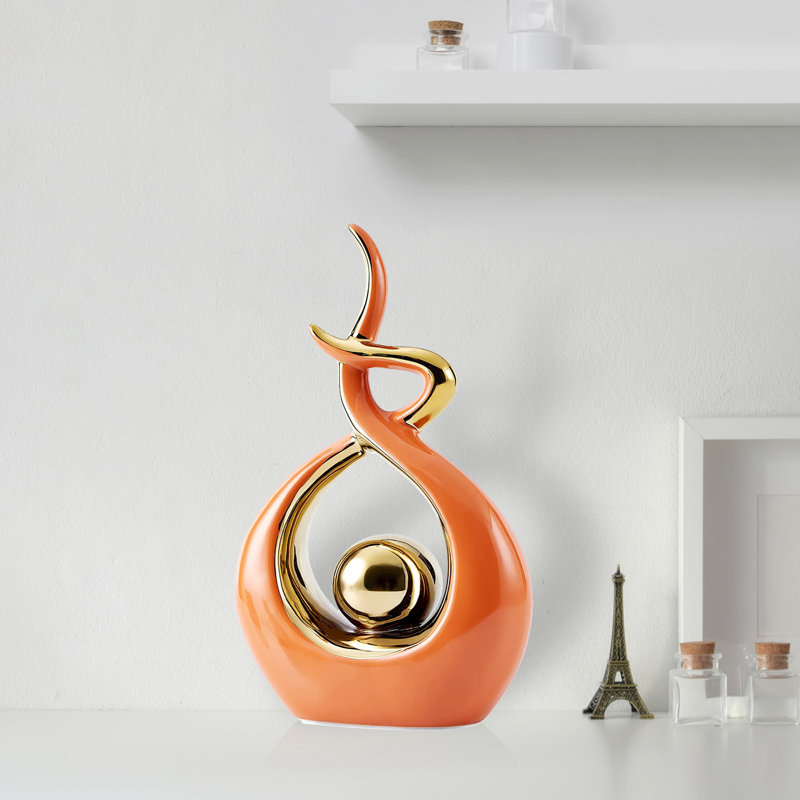 Sculpture moderne moderne en céramique, H 12,2 po x l 6,29 po x P 2,36 po, Orange