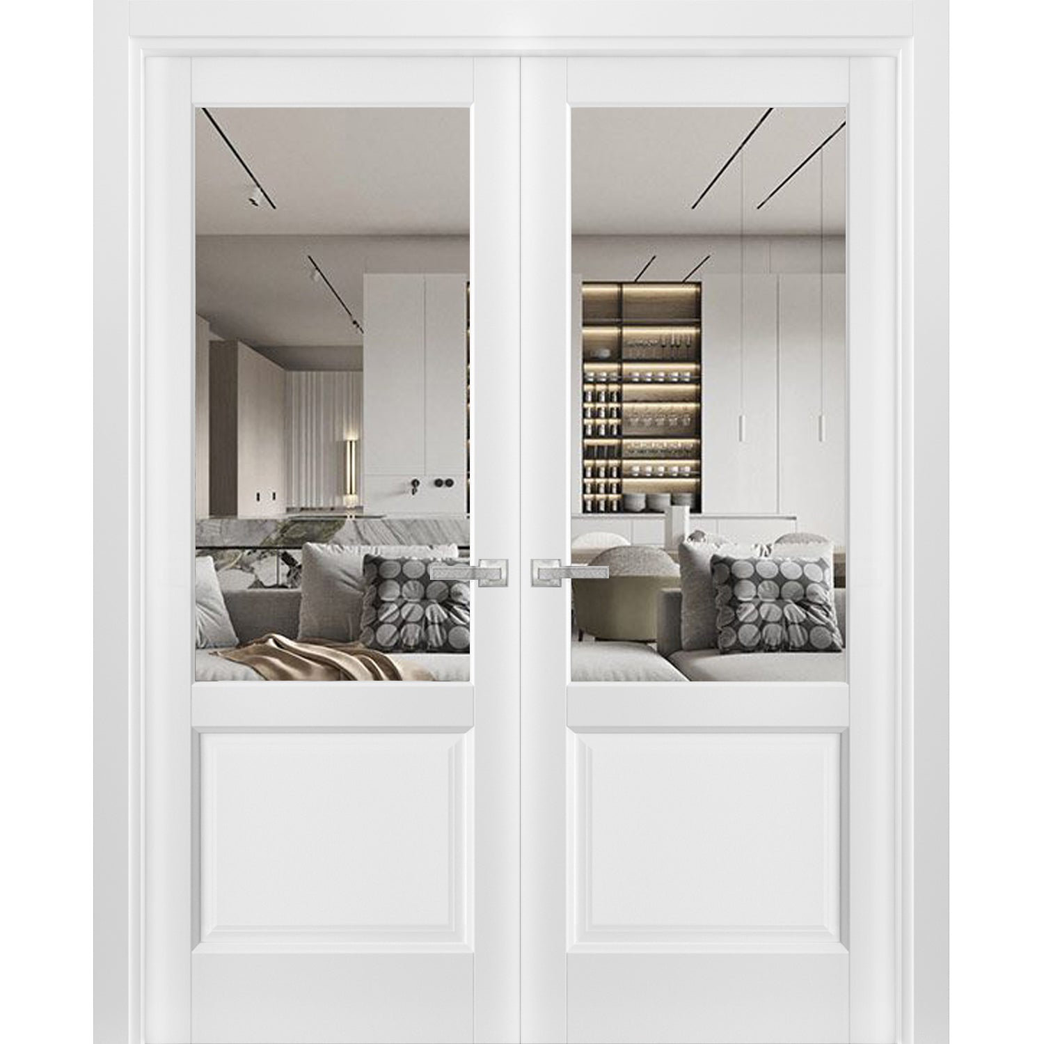 SARTODOORS Lucia Clear Glass Wood French White Doors & Reviews | Wayfair