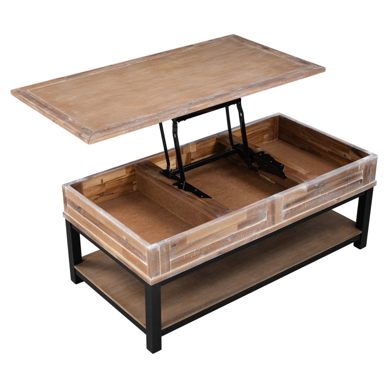 Table basse à plateau relevable avec rangement et tablette, Marron