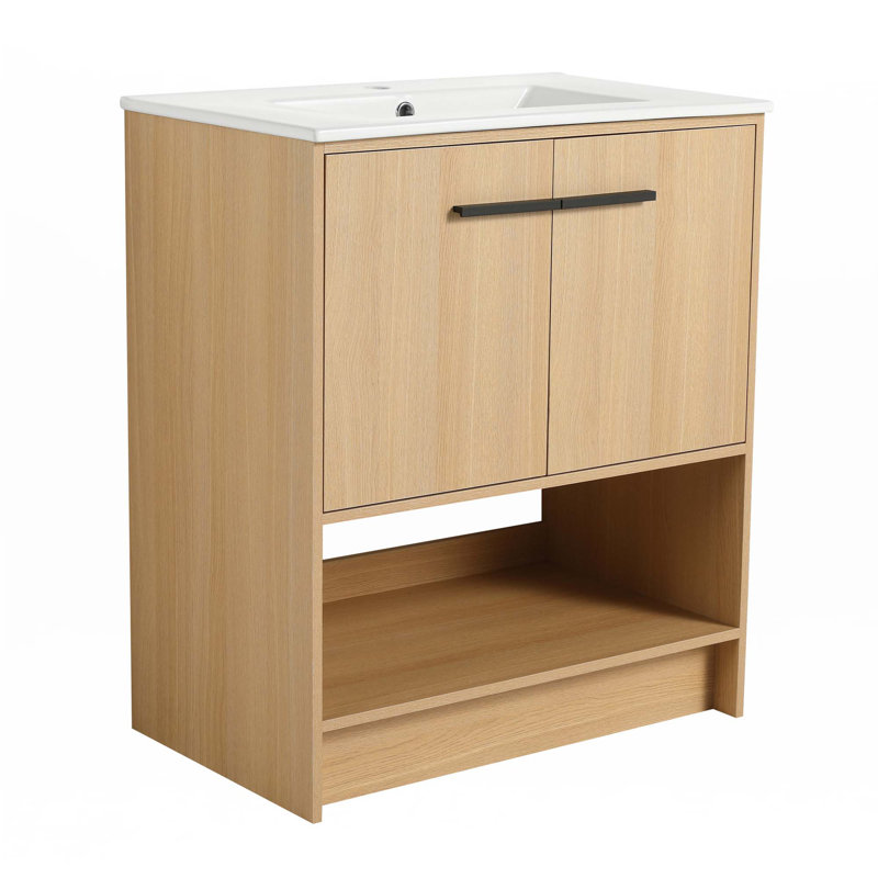 Bathroom Vanity With Ceramic Sink, Black, Oak