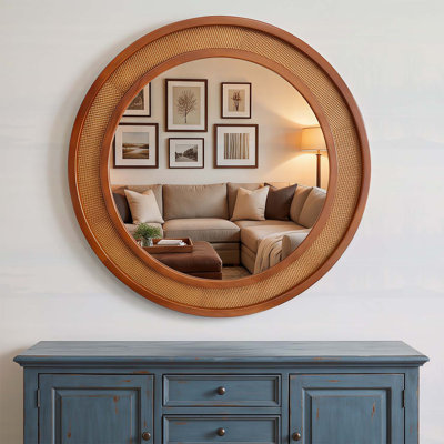 Miroir mural rond 30 po en rotin