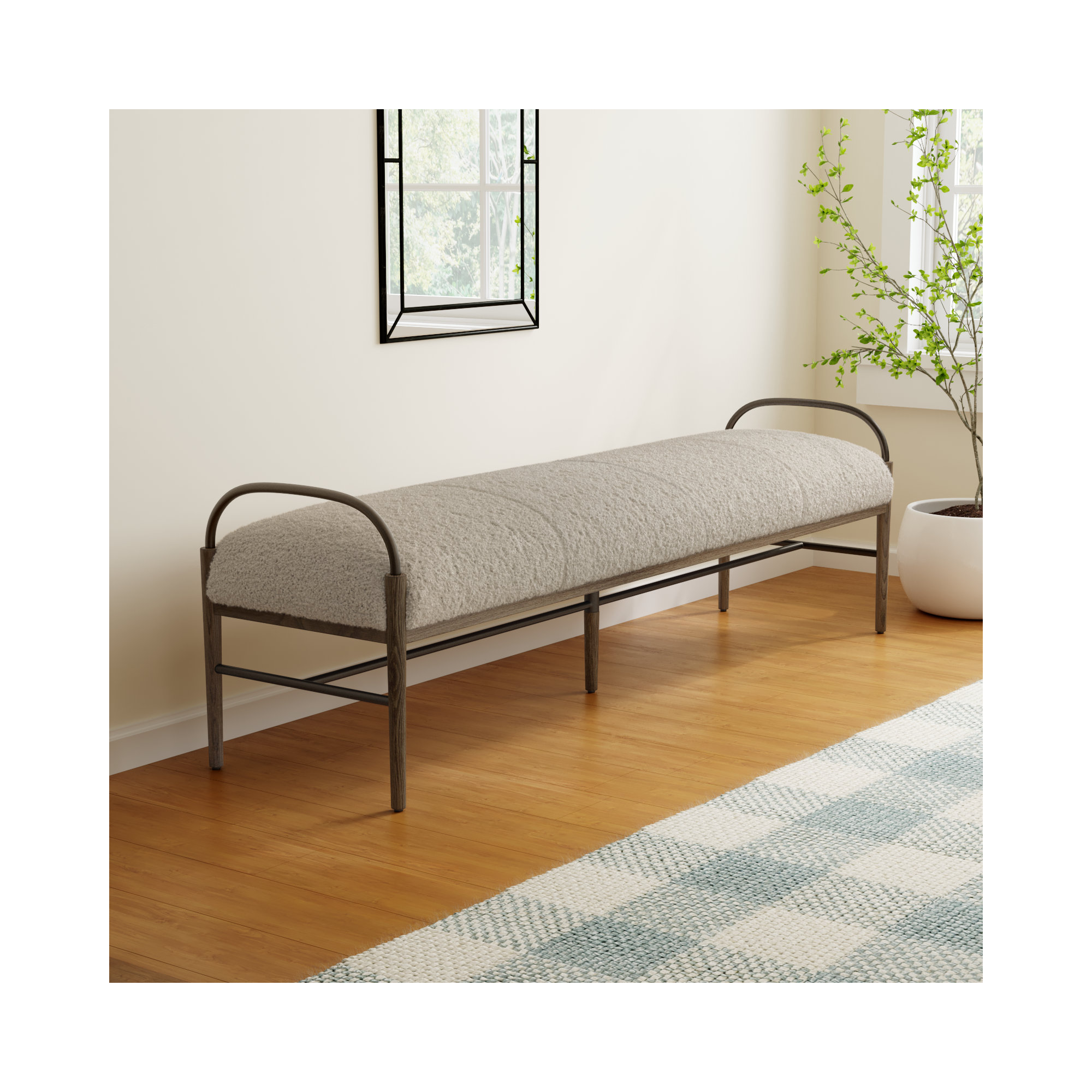 Demi Accent Bench, Beige Shearling