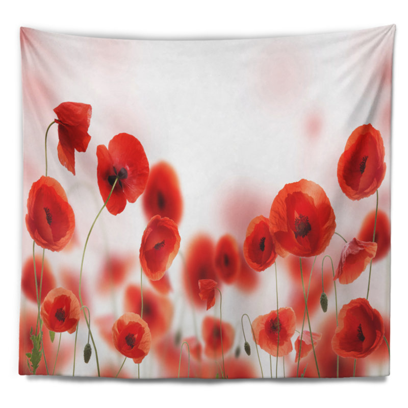 Tapisserie fleurs de pavot sur fond rose, H 32 po x l 39 po