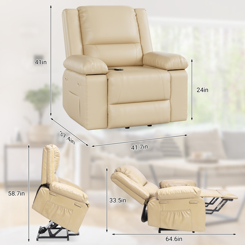 Power Lift Recliner Chair with Massage and Heat, Electric PU Leather Reclining Chair for Elderly, Power Sofa Chair for Living Room or Bedroom