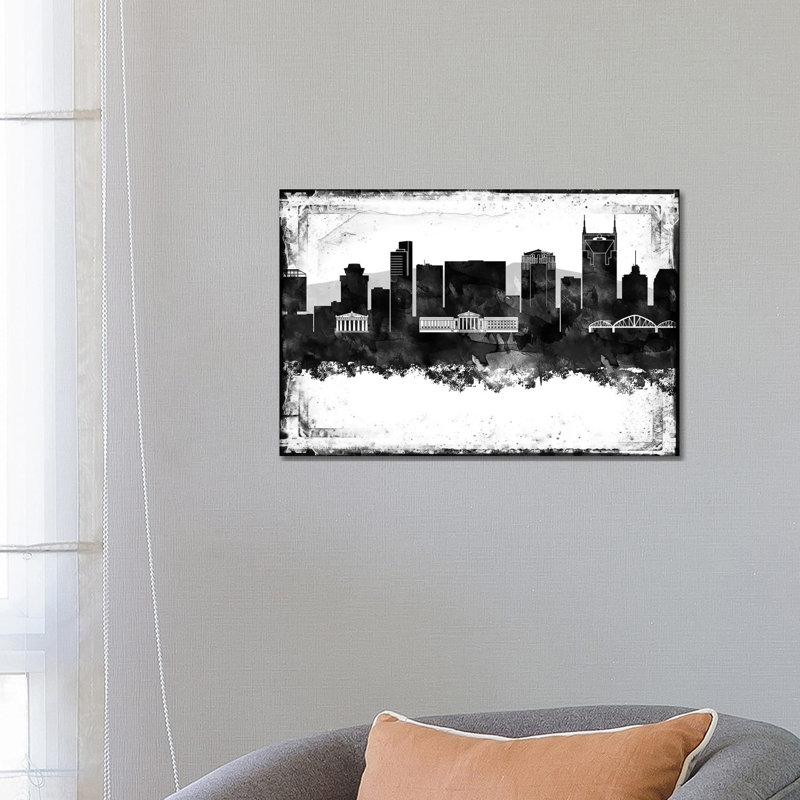 Las Vegas encadrées en noir et blanc, Nashville, H 18 po x l 26 po x P 1,5 po