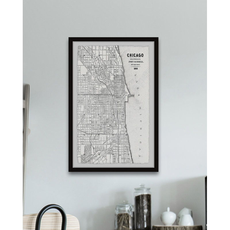 Carte de Chicago IV - impression encadrée, H 12 po x l 8 po x P 1,5 po
