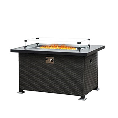 Outdoor Fire Pit, 43.3 Inch With 50,000 , Glass Wind Guard, Rust Steel Frame, Surface Pit Table For Outside, Smokeless Gas Pits, Metal, , Flame Control