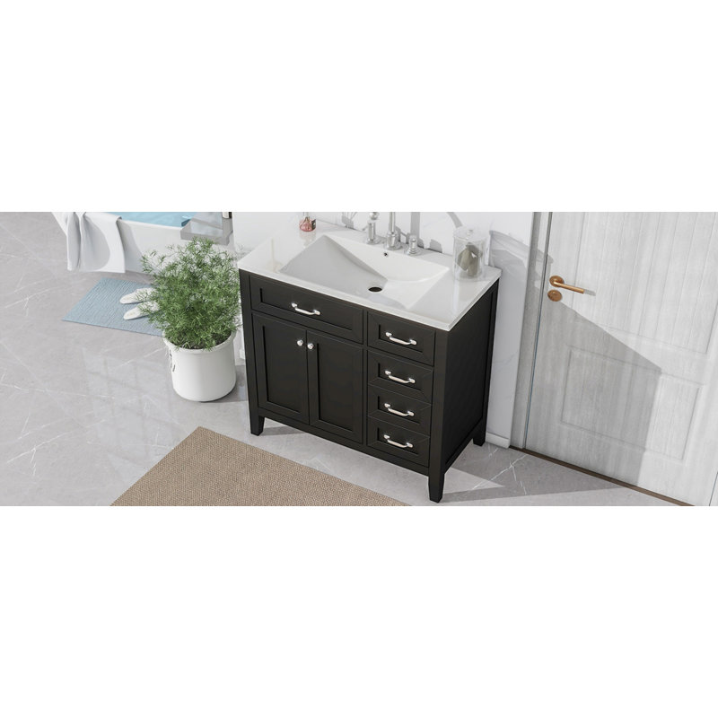 Meuble-lavabo 36 po avec lavabo, armoire de salle de bain avec tiroirs, structure solide et panneau de fibres à densité moyenne