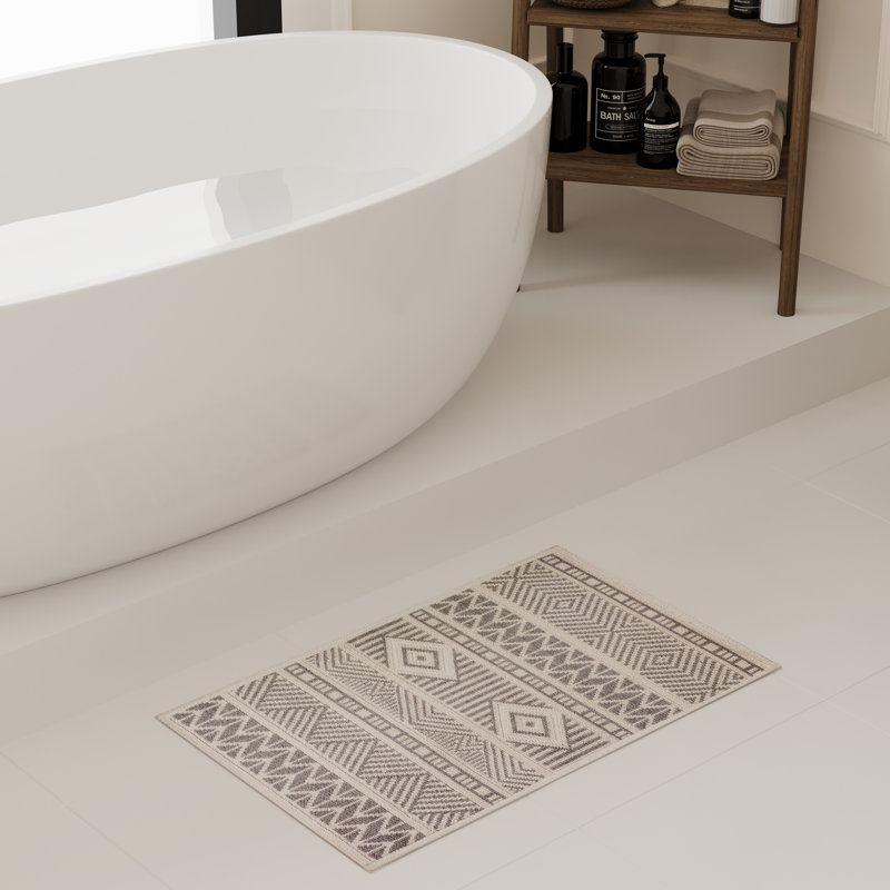 Marmaris Turkish Cotton Boho Style Bath Rug Bouley, Gray, Single - 20"W x 32"L