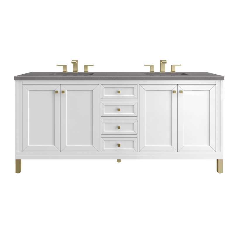 Chicago 72'' W Double Vanity, Glossy White, Parisien Bleu, 8" Widespread