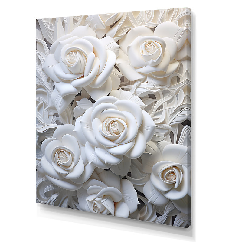 Minimalisme White Roses Passion I - Roses, impression d'art mural, Toile tendue, H 40 po x l 30 po