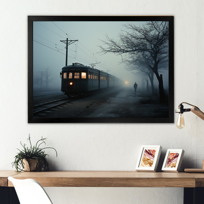 Mystic Train Charm In Winter, reproduction d'art sur toile, Cadre photo noir, H 34 po x l 44 po x P 1,5 po