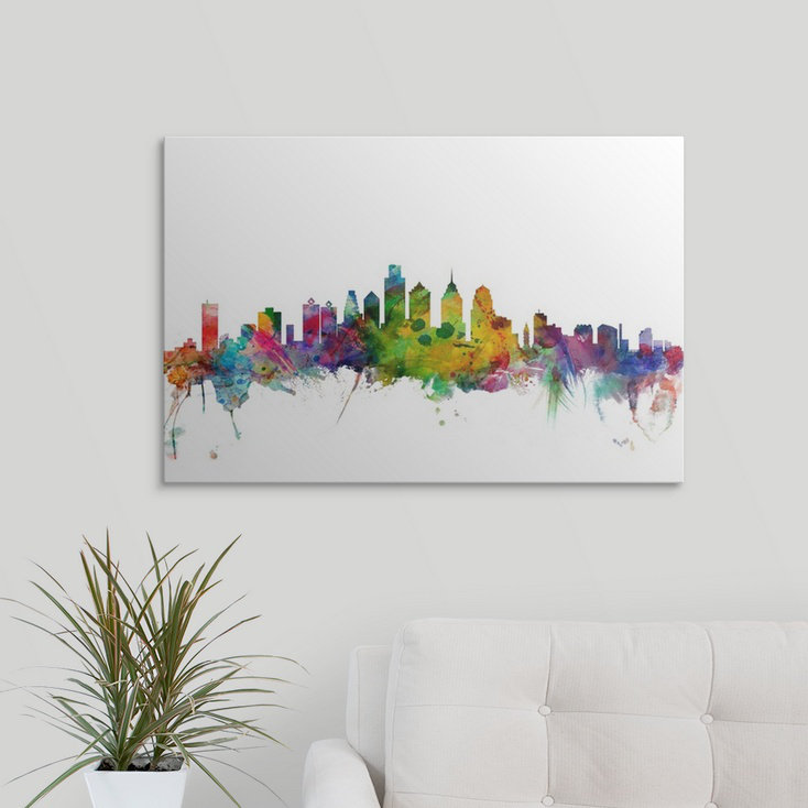 «Francy Philadelphia Pennsylvania Skyline» par Michael Tompsett, impression, H 16 po x l 24 po x P 1,5 po, Toile
