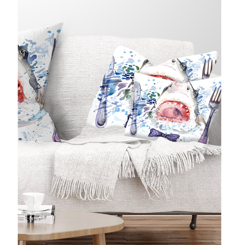 Hungry Shark - Animal Printed Throw Pillow, Rectangular, 12" x 20"